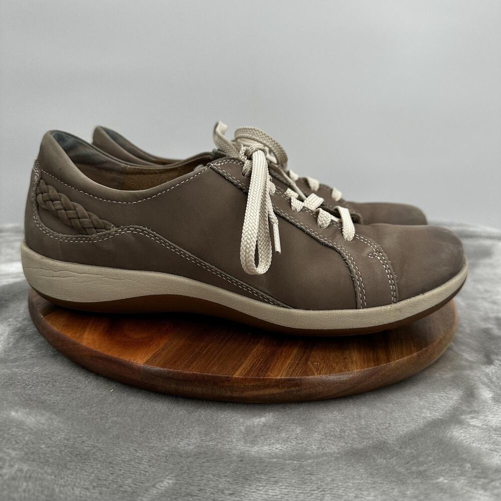 Aetrex Shoes Womens Size 9.5 Gray Leather Lace‎ Up Comfort Walking Casual DM306